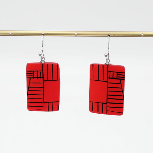 Red Geovibe Drop Earring