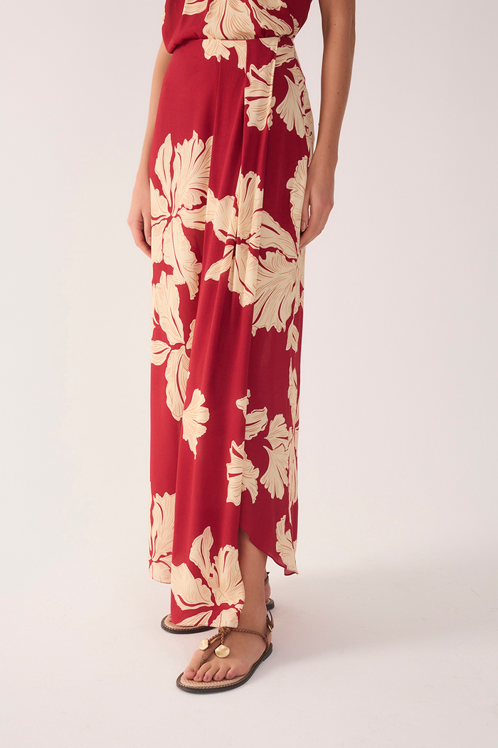 Red Petala Wrap Maxi Skirt_4