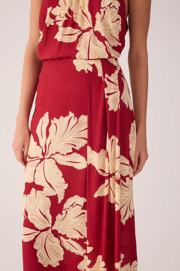 Red Petala Wrap Maxi Skirt_5