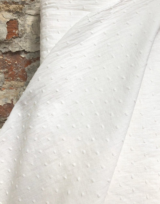 Remnant 1.3m - White Dobby Cotton, Swiss Knot Fabric