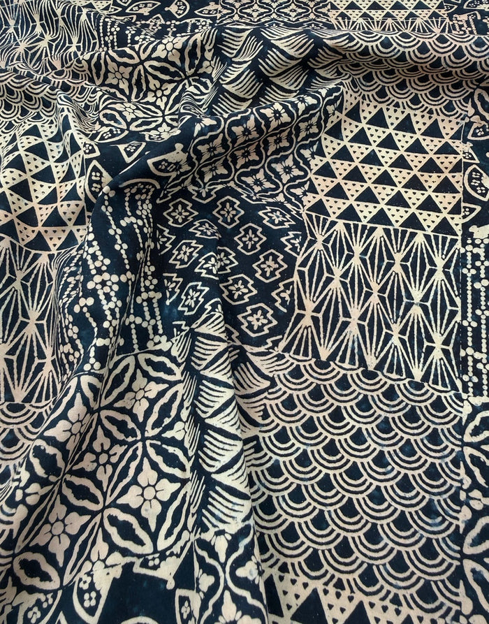 Remnant 1.6m - Patchwork Ink Handcrafted Batik Cotton Fabric