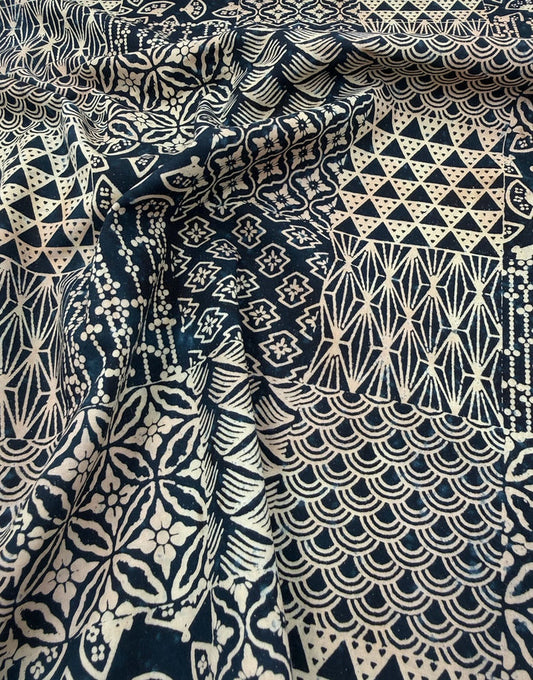 Remnant 1.6m - Patchwork Ink Handcrafted Batik Cotton Fabric