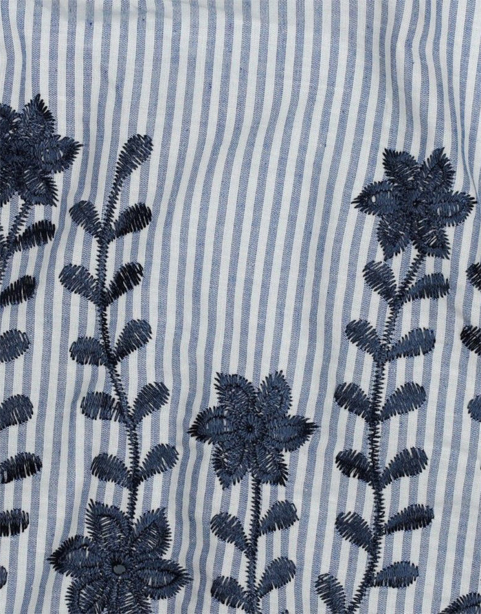 Remnant 1.75m - Cotton Pin Stripe Embroidered 2-Sided Border Fabric