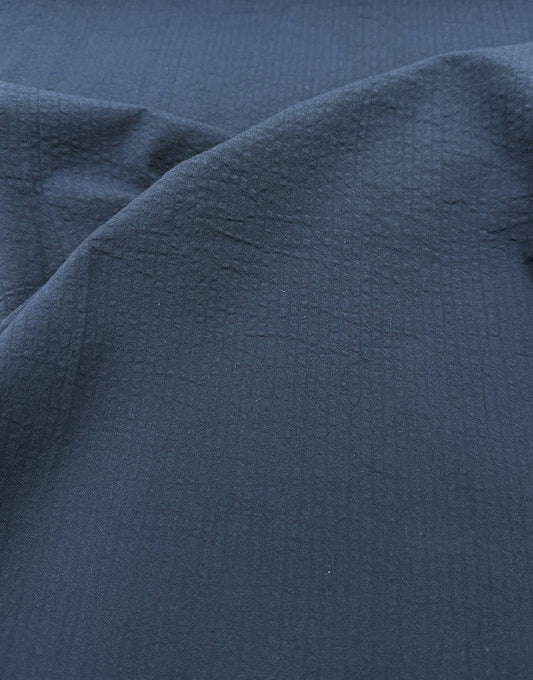 Remnant 1.7m - Denim Blue Seersucker Stripe Cotton Fabric