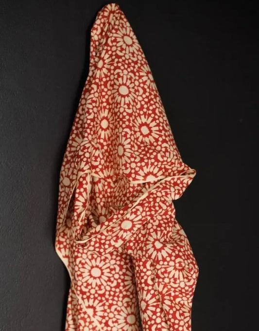 Remnant 1.8m - Red Papercut Indian Block Print Cotton Fabric