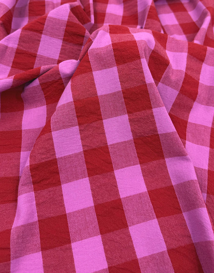 Remnant 1m - Berry Crush Large Check Yarn-Dyed Cotton Fabric