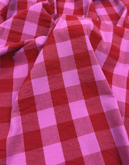 Remnant 1m - Berry Crush Large Check Yarn-Dyed Cotton Fabric
