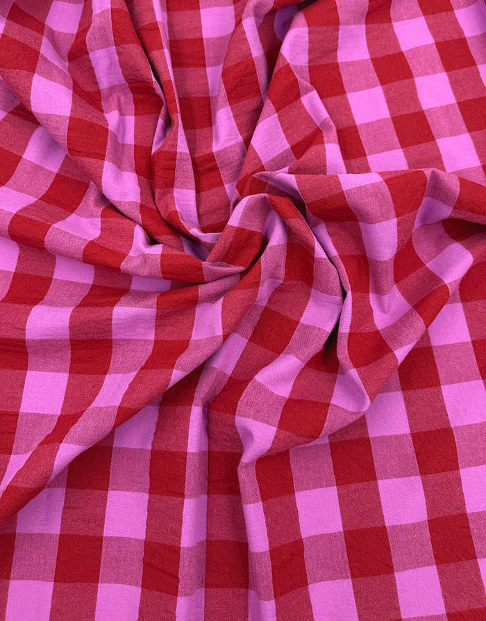 Remnant 1m - Berry Crush Large Check Yarn-Dyed Cotton Fabric