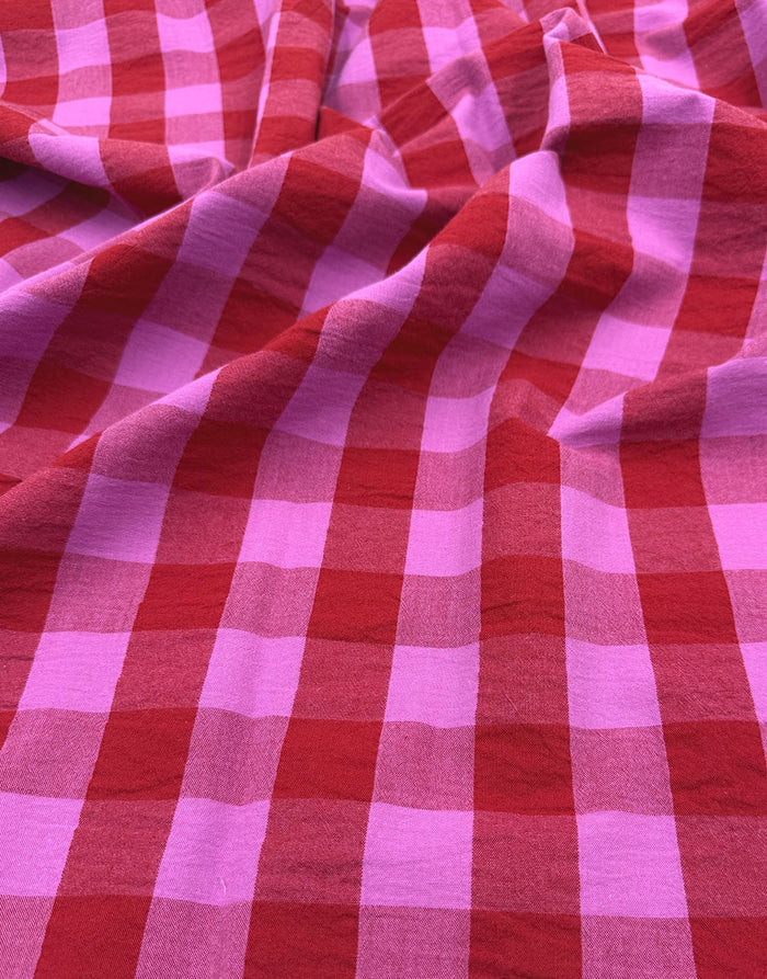 Remnant 1m - Berry Crush Large Check Yarn-Dyed Cotton Fabric