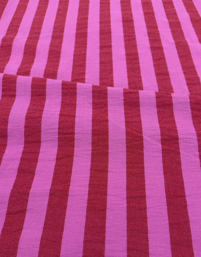 Remnant 1m - Berry Crush Wide Stripe Yarn-Dyed Cotton Fabric