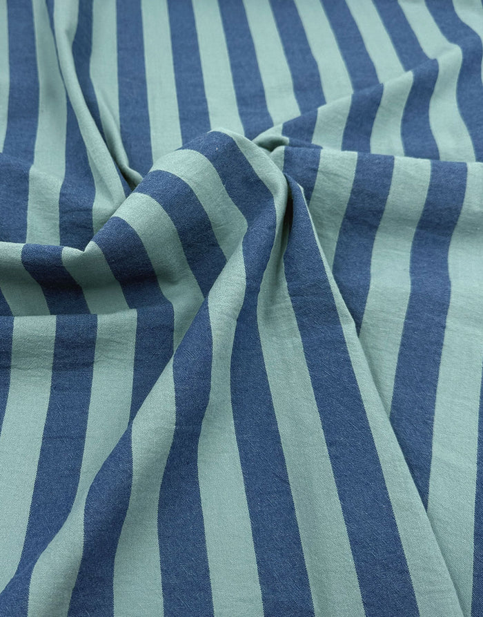 Remnant 1m - Blue Lagoon Wide Stripe Yarn-Dyed Cotton Fabric