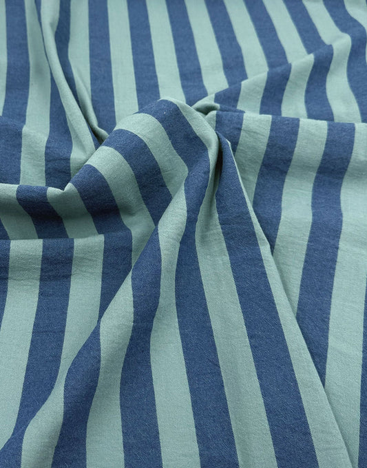 Remnant 1m - Blue Lagoon Wide Stripe Yarn-Dyed Cotton Fabric