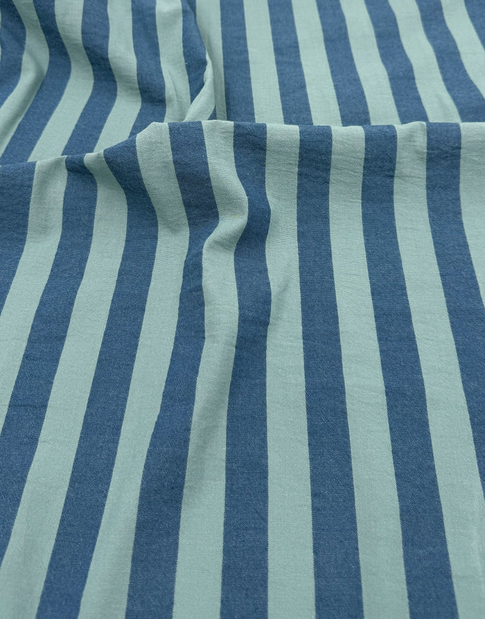 Remnant 1m - Blue Lagoon Wide Stripe Yarn-Dyed Cotton Fabric