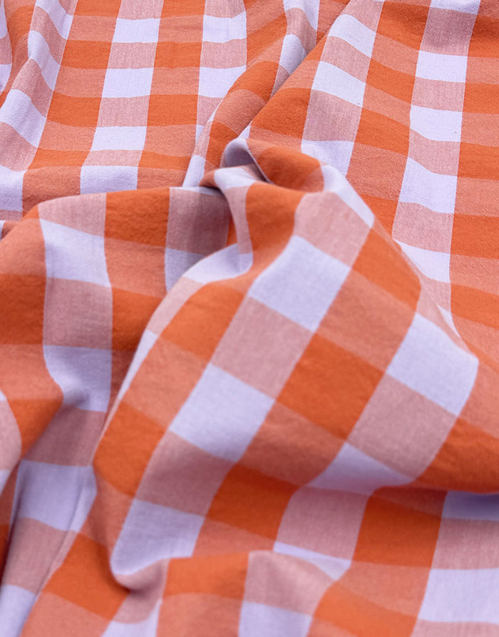 Remnant 1m - Coral Sorbet Large Check Yarn-Dyed Cotton Fabric