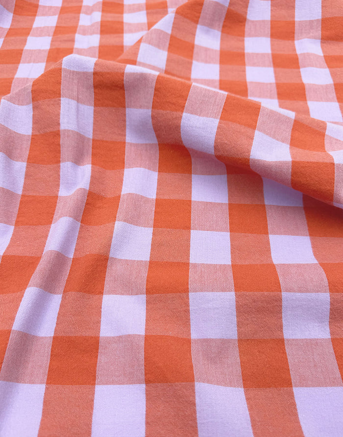 Remnant 1m - Coral Sorbet Large Check Yarn-Dyed Cotton Fabric