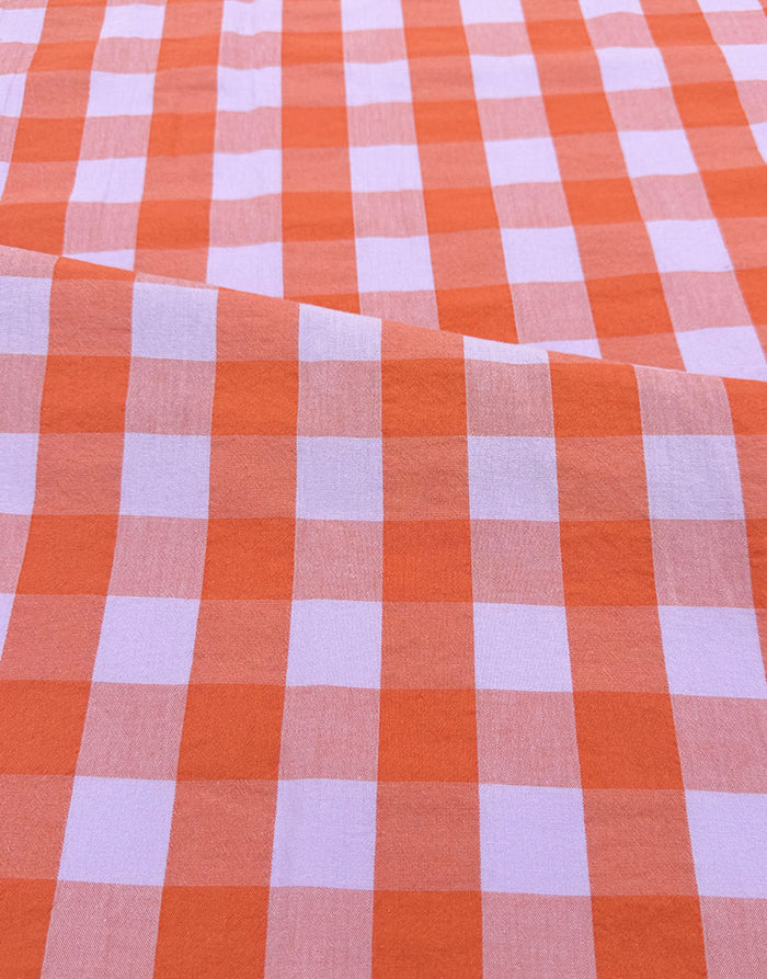 Remnant 1m - Coral Sorbet Large Check Yarn-Dyed Cotton Fabric