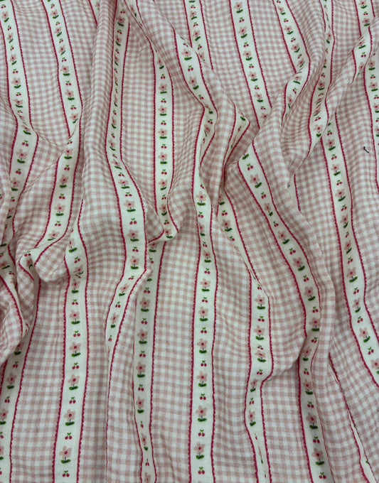 Remnant 1m - Soft Pink Cherry Blossom Stripe Double Gauze Fabric