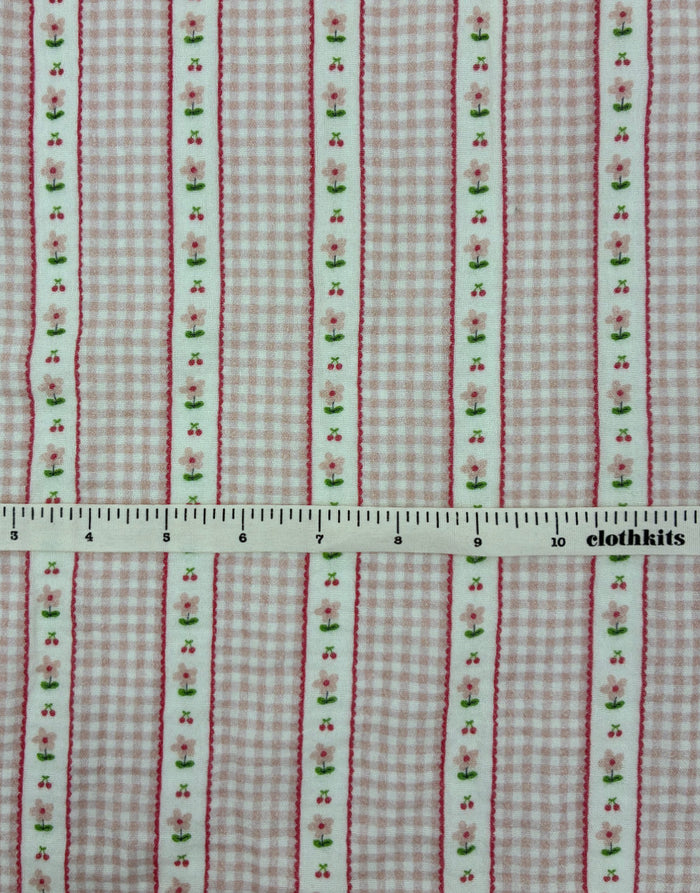 Remnant 1m - Soft Pink Cherry Blossom Stripe Double Gauze Fabric