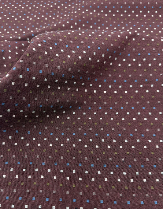 Remnant 2m - Tochio Yarn-Dyed Cotton Fabric, Damson Square Dot