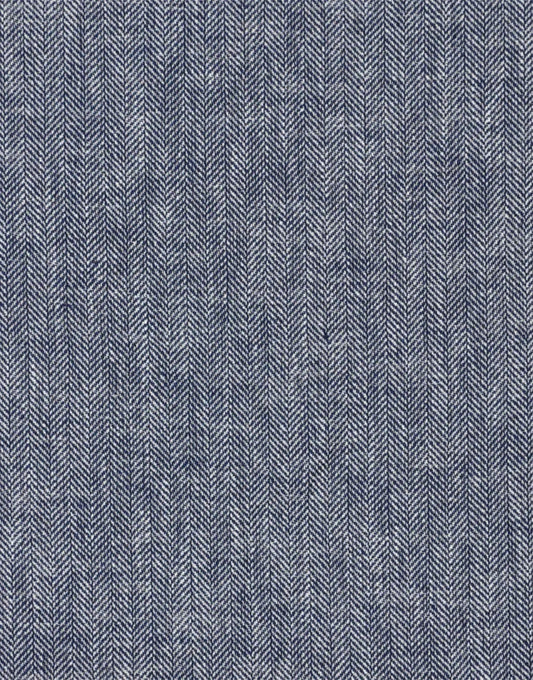 Remnant 90cm - Navy Blue Herringbone Cotton Linen Fabric