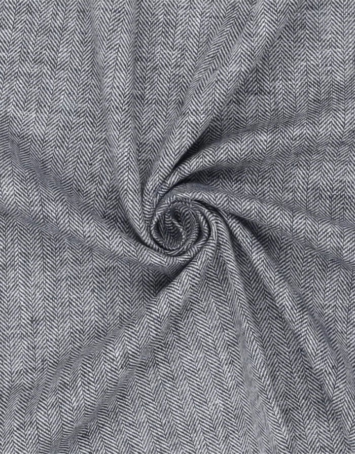 Remnant 90cm - Navy Blue Herringbone Cotton Linen Fabric