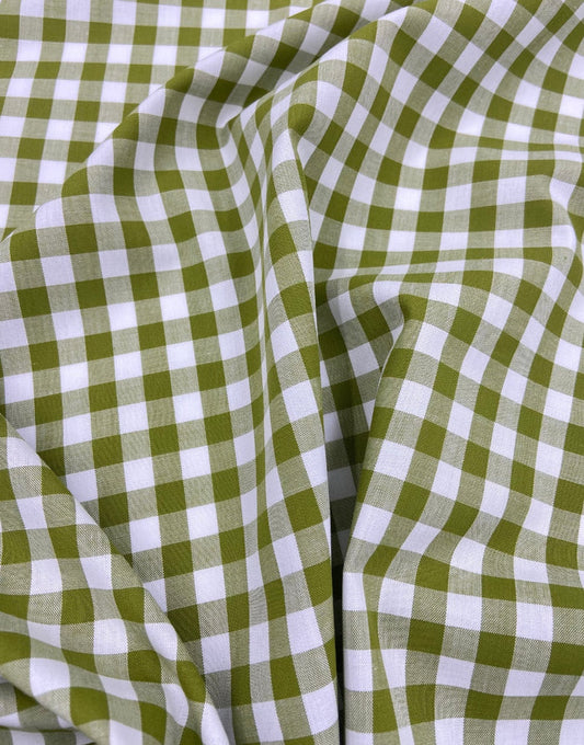 Remnant 90cm - Small Moss Green Yarn-Dyed Gingham Cotton Fabric
