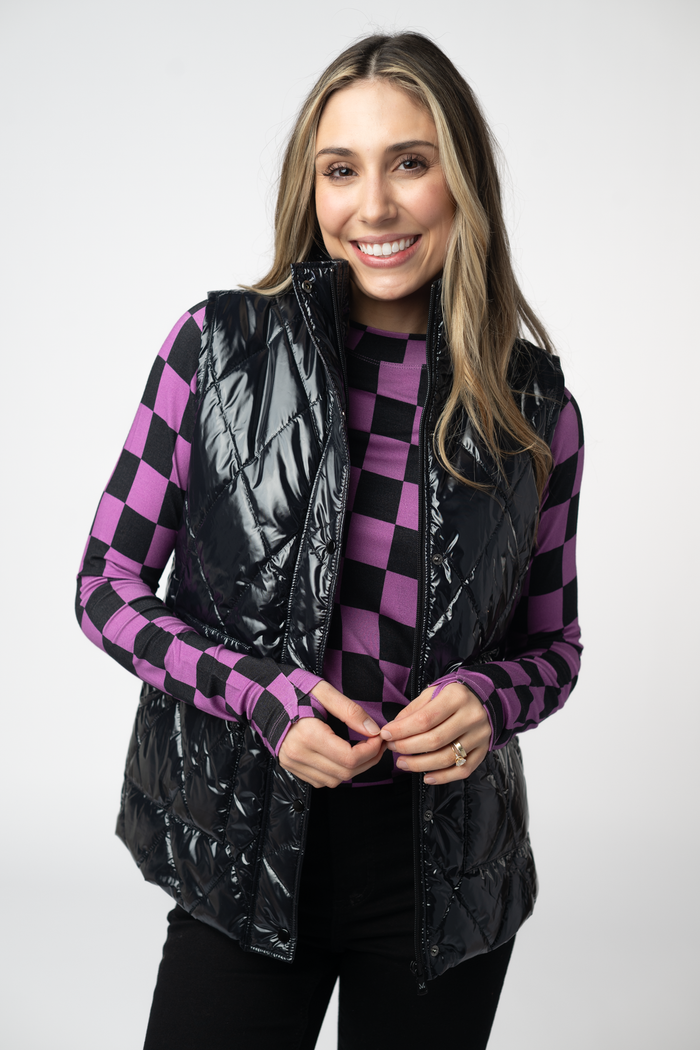Remy Zip Up Vest - Shiny Black by Michelle Mae