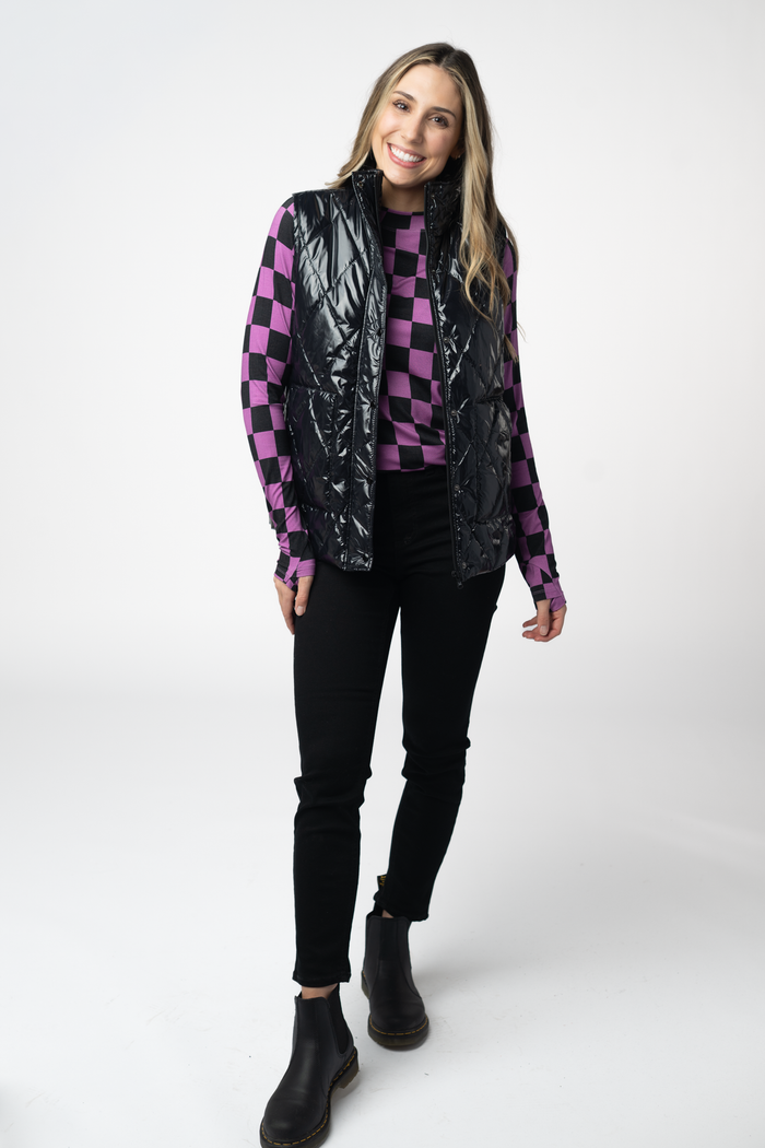 Remy Zip Up Vest - Shiny Black by Michelle Mae