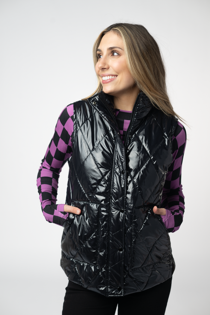 Remy Zip Up Vest - Shiny Black by Michelle Mae