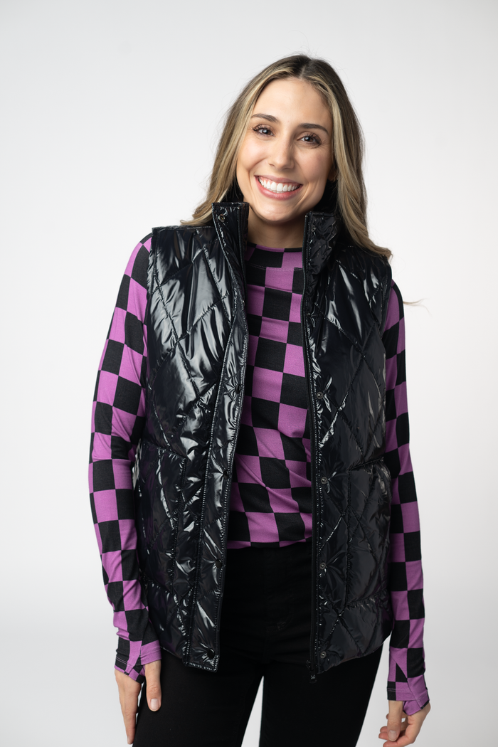 Remy Zip Up Vest - Shiny Black by Michelle Mae