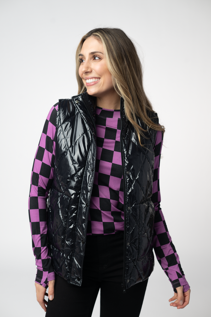 Remy Zip Up Vest - Shiny Black by Michelle Mae