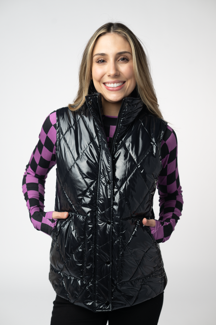 Remy Zip Up Vest - Shiny Black by Michelle Mae