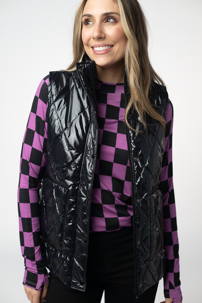 Remy Zip Up Vest - Shiny Black by Michelle Mae