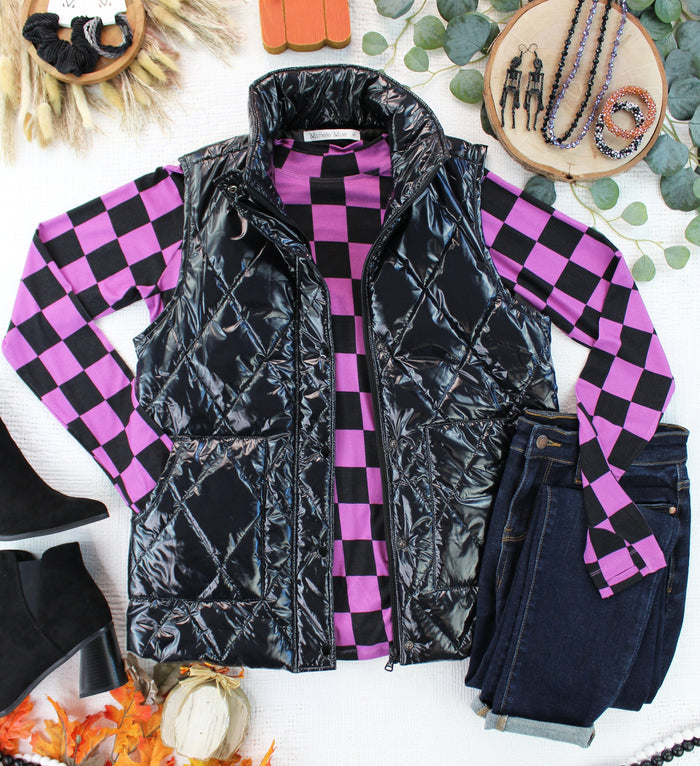 Remy Zip Up Vest - Shiny Black by Michelle Mae
