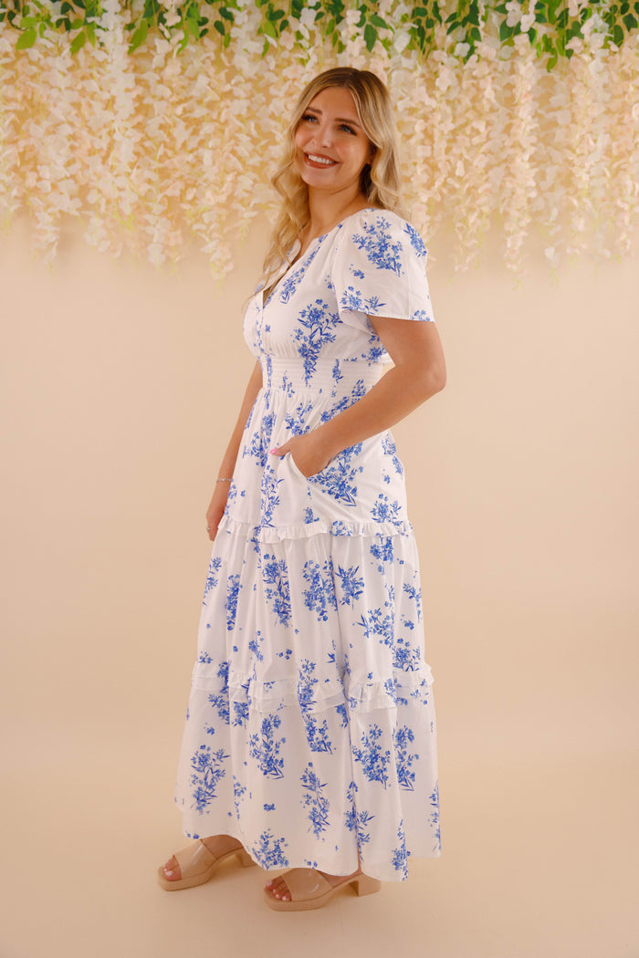 Breathable Cotton Maxi Dress- Women's Spring Summer Dresses- SugarLips Blue and White Maxi Dress