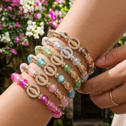 Rhinestone Beaded Stretch Bracelet with Oval Crystal Accents – Pack of 12 (ABR1450)