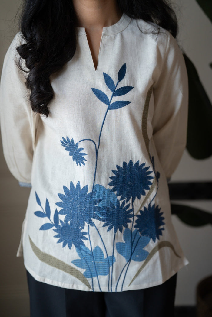 Rita Embroidered Short Top- Off White