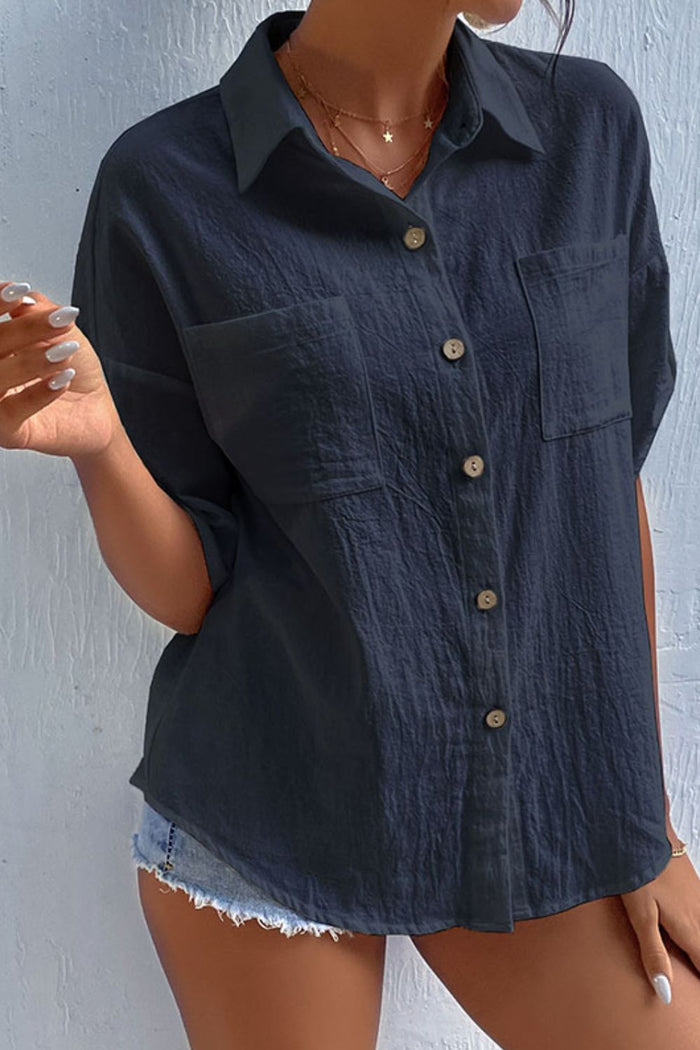 Roll-Tab Sleeve Shirt with Pockets Navy