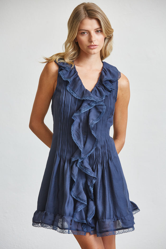 Romantic Boho Summer Day Dress - Navy