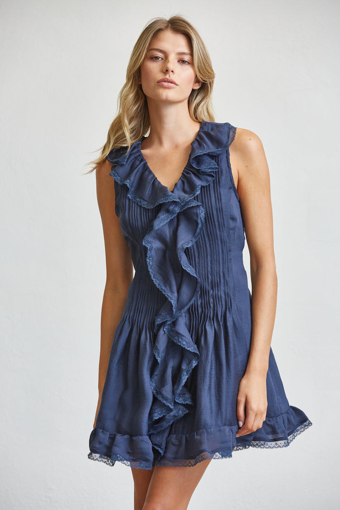 Romantic Boho Summer Day Dress - Navy