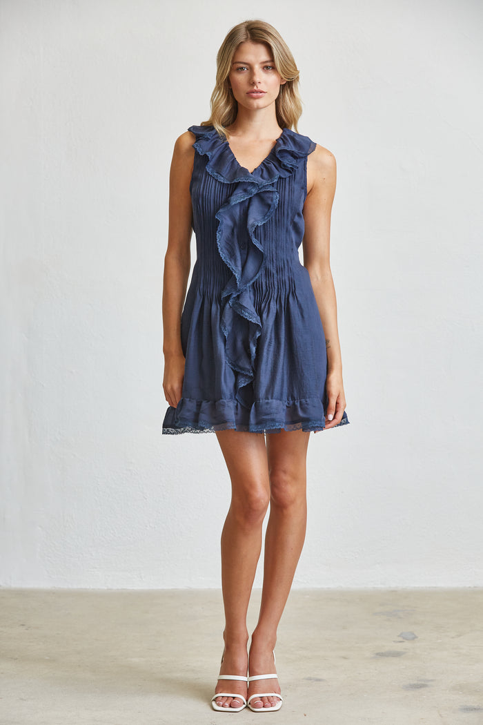 Romantic Boho Summer Day Dress - Navy