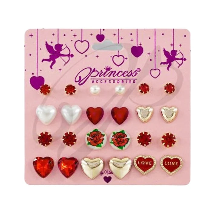 Romantic Heart & Rose Stud Earring Multi-Pack Set (VEF20039)