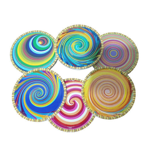 Round Design Multicolour Spiral Pattern Coasters With Thin Cork Bottom | Set of 2