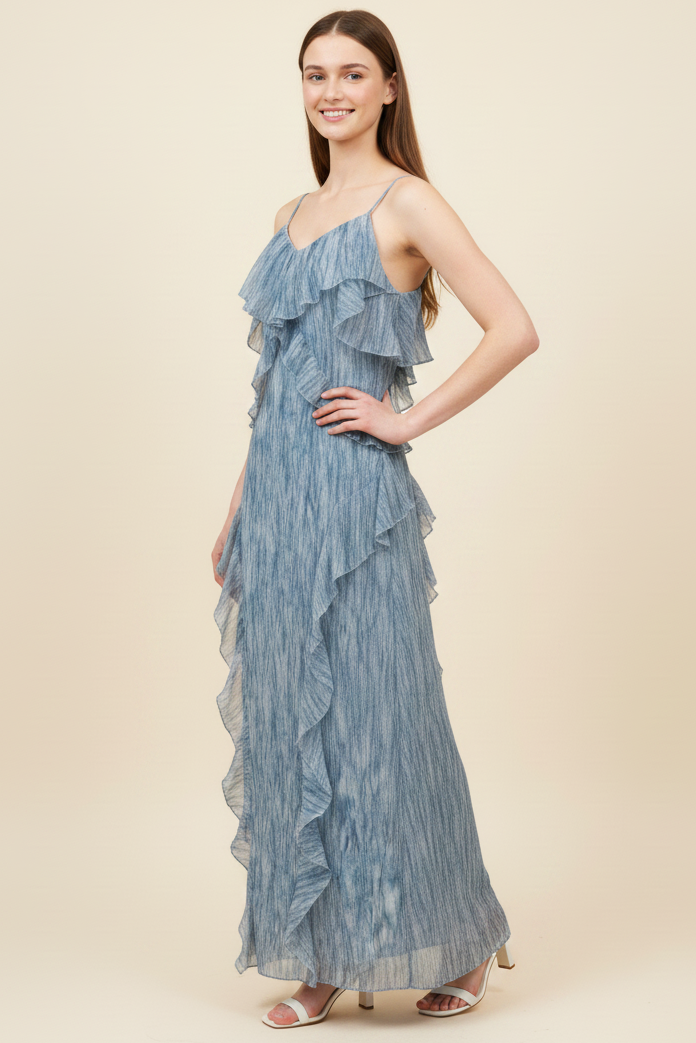 Ruffle Trim Flowy Maxi Dress