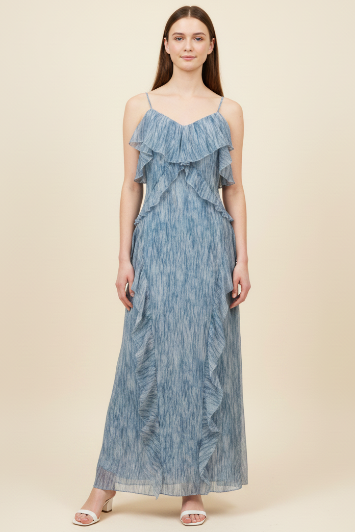 Ruffle Trim Flowy Maxi Dress