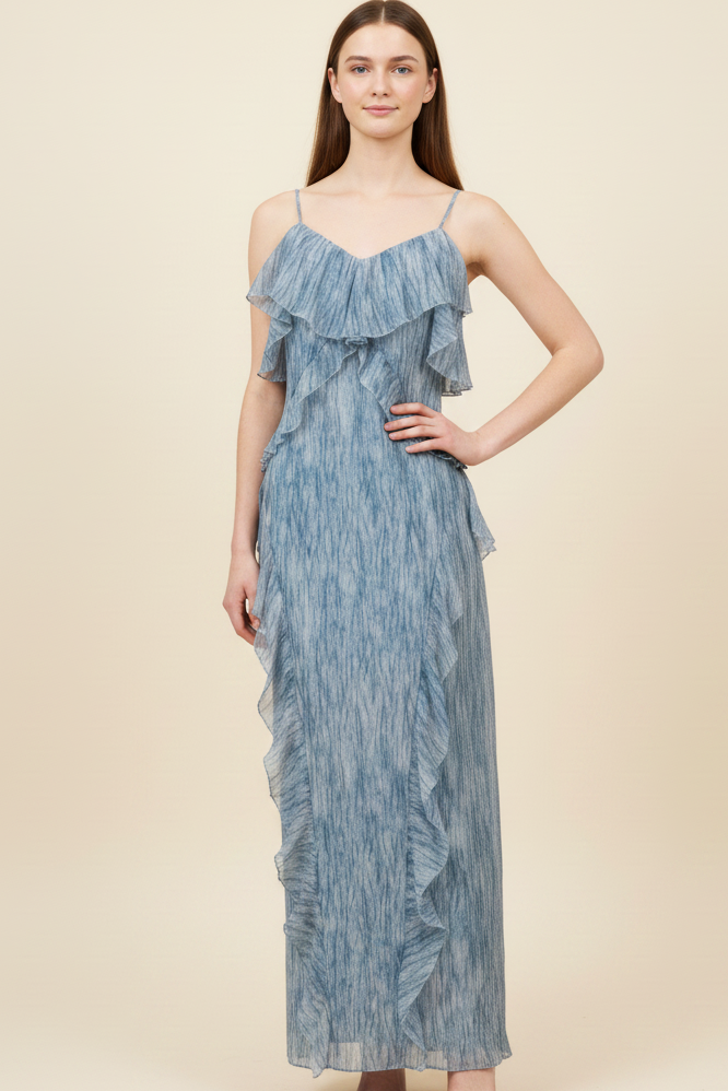 Ruffle Trim Flowy Maxi Dress