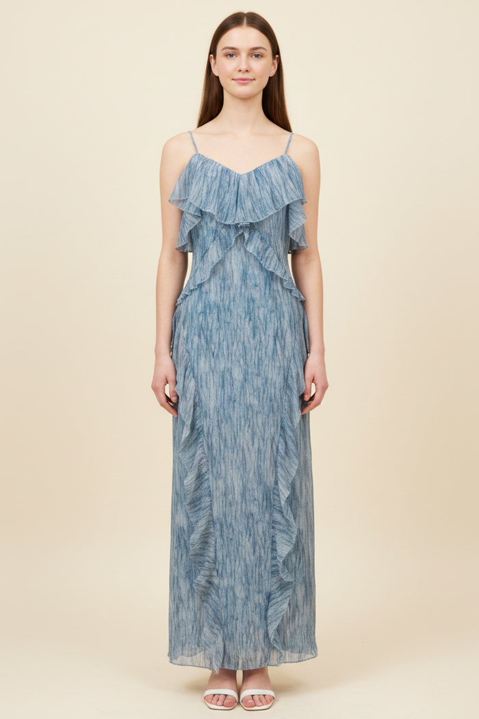 Ruffle Trim Flowy Maxi Dress