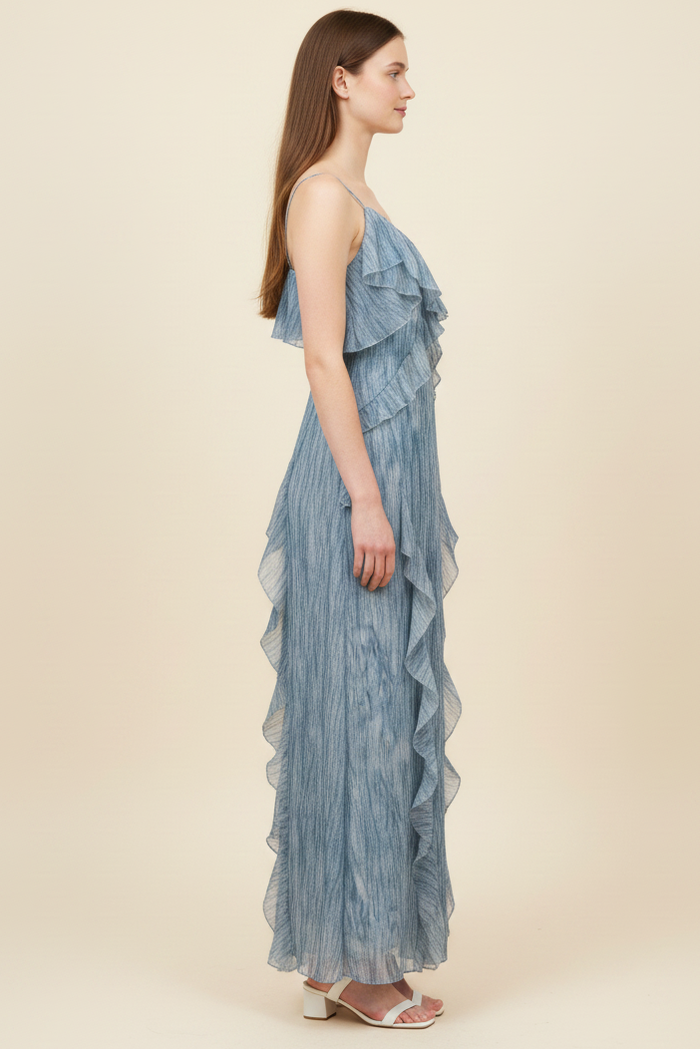 Ruffle Trim Flowy Maxi Dress