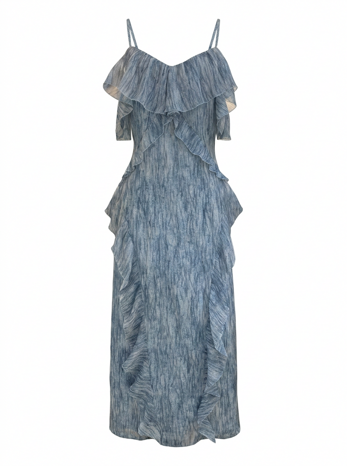 Ruffle Trim Flowy Maxi Dress