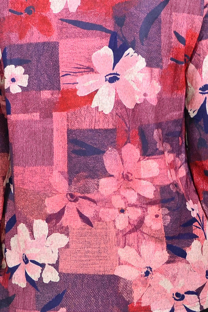 Salmon pink floral print tunic top by Hourglass featuring a relaxed fit and vibrant flower pattern on lightweight fabric.
